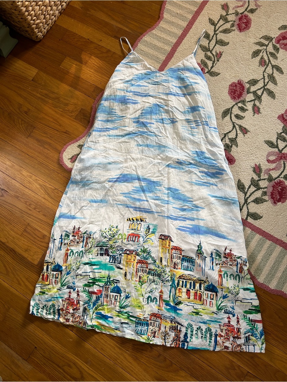 Rachel Zoe White & Blue Scenic Print Slip Dress